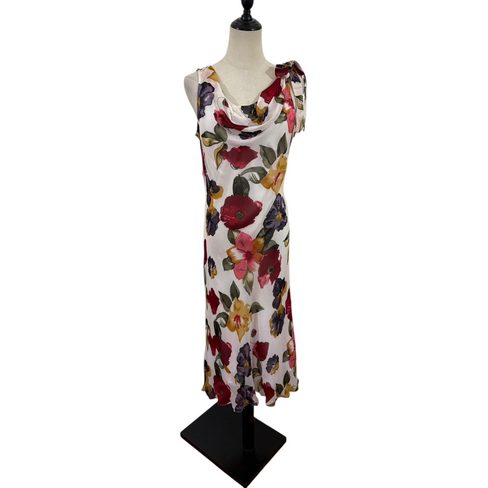 NWT Vtg 90s Floral‎ Beaded Midi Dress Bias Cowl Fairy Whimsigoth Feminine Sz M